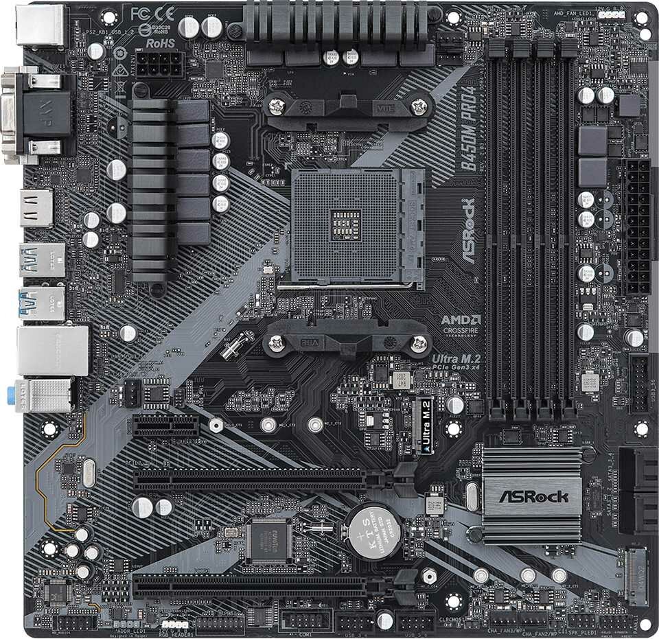 Материнская плата Asrock B450M PRO4 R2.0, Soc-AM4, mATX