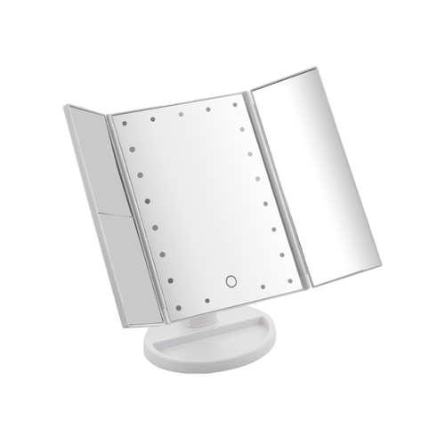 Зеркало косметическое, настольное, белое, со светодиодной подсветкой, раскладное, сенсорное, зеркало с двойным и тройным увеличением косметическое зеркало grampus element gr 7421 белое