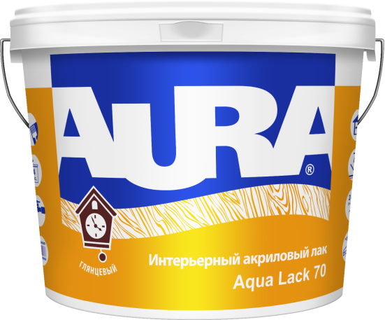 Лак Акриловый Aura Aqua Lack 70 9л Глянцевый, Интерьерный без Запаха / Аура Аква Лак 70.