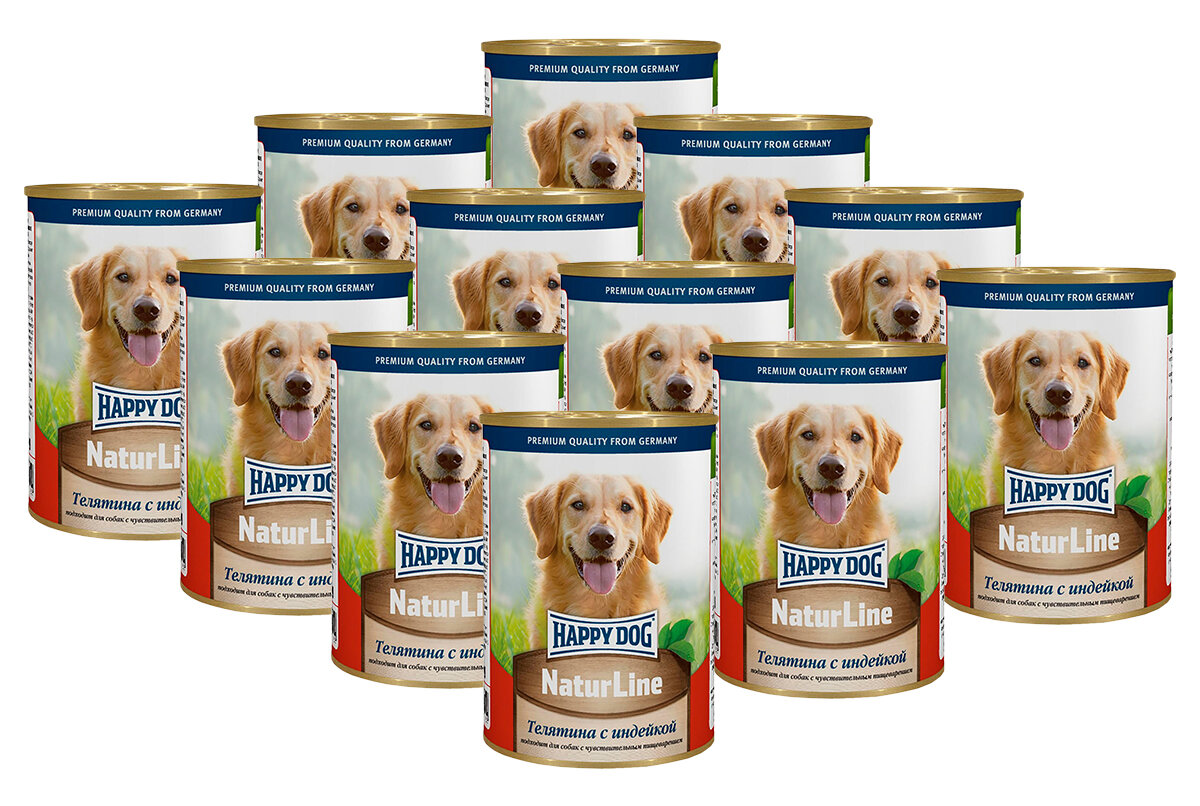 Консервы для щенков Happy Dog NatureLine (Телятина с индейкой), 410 гр. 12 штук
