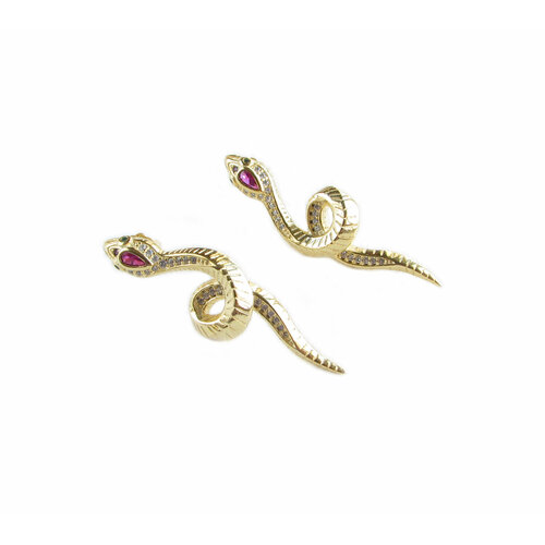 Серьги пусеты Irina Moro, фианит, размер 37 мм, золотой, красный