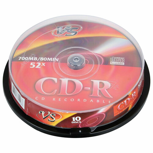 Диски CD-R VS 700 Mb 52x Cake Box (упаковка на шпиле), комплект 10 шт, VSCDRCB1001 упаковка 4 шт.