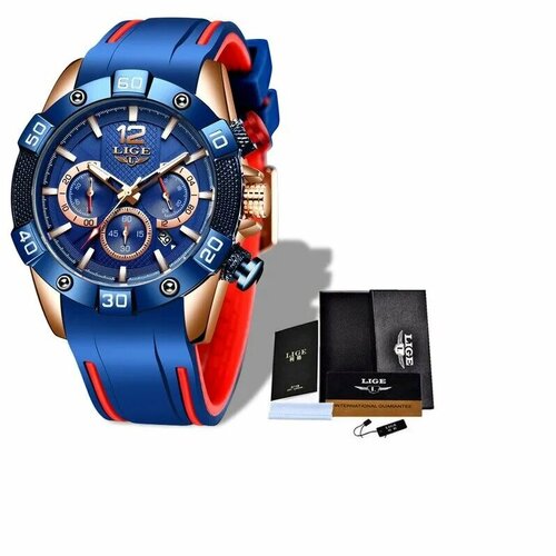 Наручные часы LIGE Style 2024, синий, золотой наручные часы lige красный золотой
