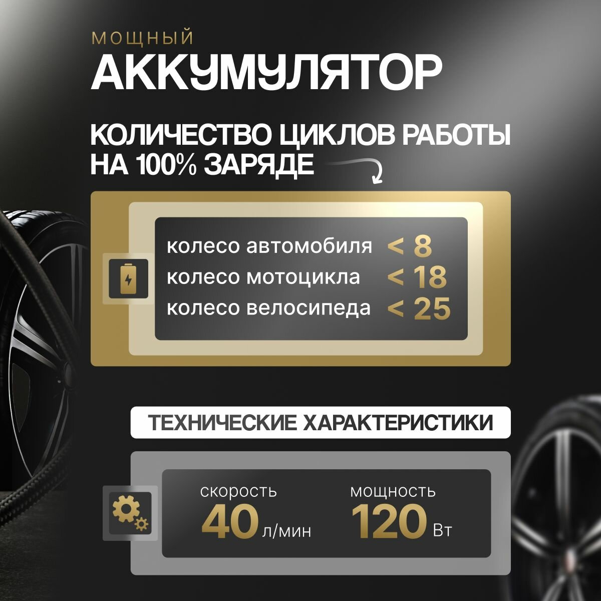 Компрессор аккумуляторный автомобильный / велосипедный / для активного отдыха для подкачки шин беспроводной, с автоматическим отключением, насос для накачки колес. — фото 1