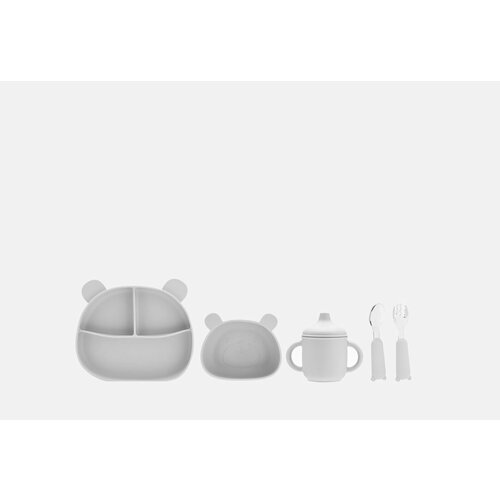 Набор посуды для кормления Play Kid Мишка серый / кол-во 1 шт деревянная вилка ложка для кормления ребенка силиконовая чаша тарелка для младенцев аксессуары для кормления младенцев материал для пищ