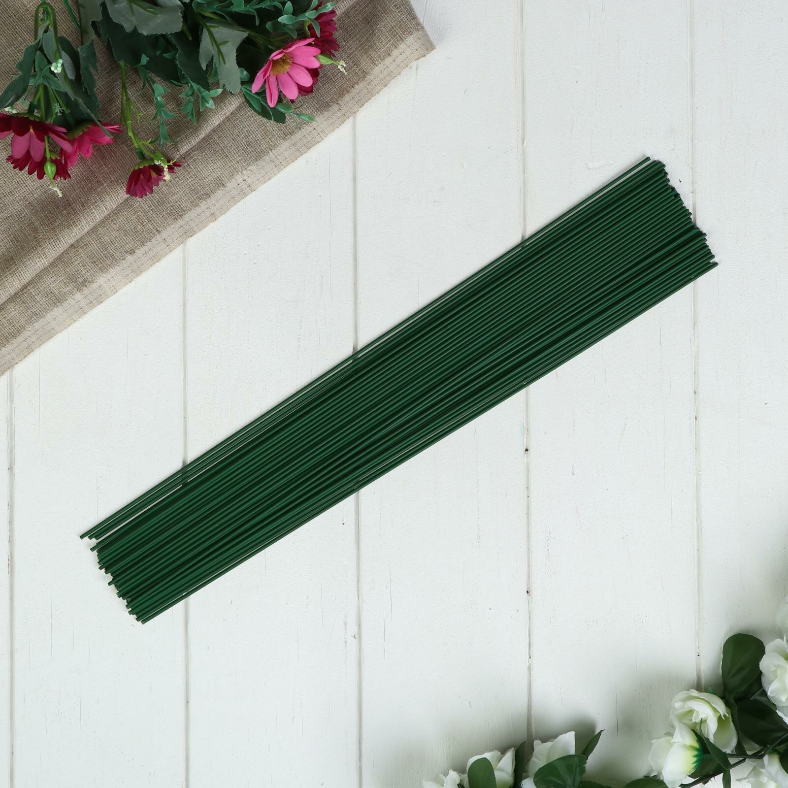 Проволока для изготовления искусственных цветов "Зелёная" длина 40 см сечение 0,2 см (50шт.)