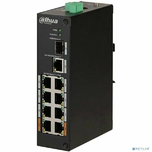 DAHUA Коммутаторы DAHUA DH-PFS3110-8ET-96 8-портовый неуправляемый коммутатор с PoE уличное исполнение 8xRJ45 100Mb PoE 1xRJ45 1Gb 1xSFP 1Gb uplink суммарно 96Вт коммутация 76 Гбитс MAC-таблица 8К 25229₽