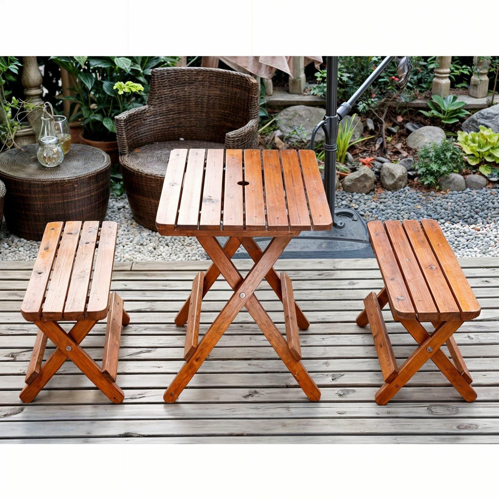 Набор садовой мебели из дерева / Комплект обеденный с двумя скамейками и столом / Обеденная мебель для дачи, для улицы, в беседку - фотография № 9
