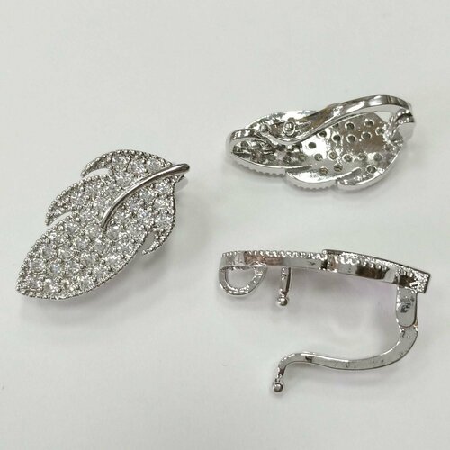 Застежка, 23х12мм, Milano, защелкивающаяся, Перо с фианитами, базовый материал - латунь, под родий