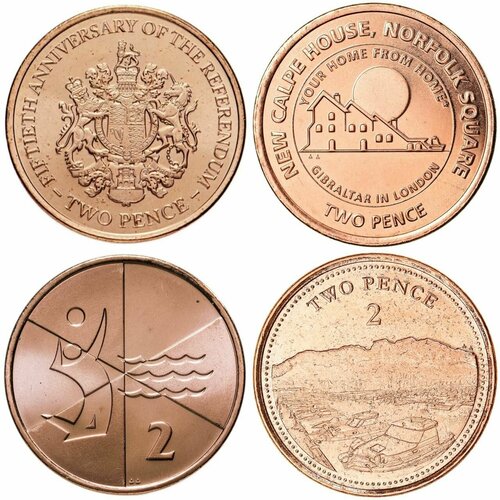 Гибралтар набор монет 2 пенса 2017-2020 год UNC