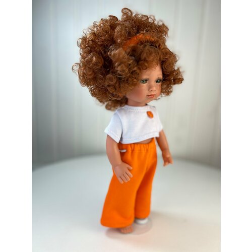 Комплект спортивной одежды для кукол 32-35 см, оранжевый: брюки, футболка, повязка (обхват талии 17-19 см), арт. 112