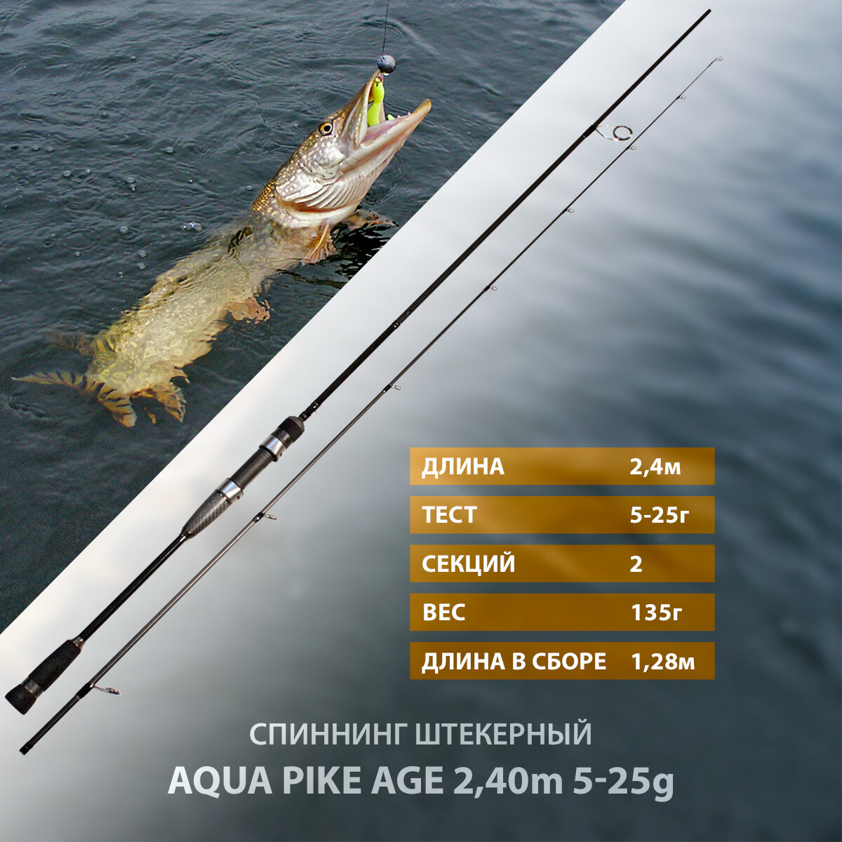 Спиннинг штекерный AQUA PIKE AGE 2,40 m, 5-25g