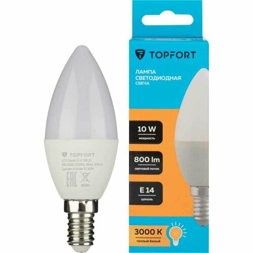 Лампа светодиодная Topfort E14 10W 3000K свеча 466₽