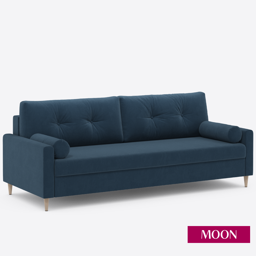 Диван-кровать раскладной пантограф (тик-так) MOON FAMILY 146, велюр синий, 223х94х85 см. Эксклюзивная пена UniqFoam