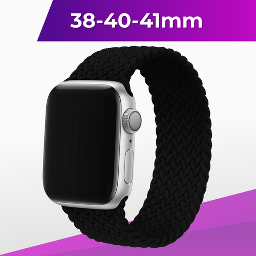 Плетеный ремешок для умных смарт часов Apple Watch 38-40-41 mm, 1-9, SE / Тканевый монобраслет на часы Эпл Вотч 1-9, СЕ / 135 мм / Черный
