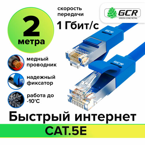 Кабель для интернета LAN UTP cat.5e 1 Гбит/с RJ45 LAN CCA контакты 24K GOLD (GCR-LNC500) синий 2.0м