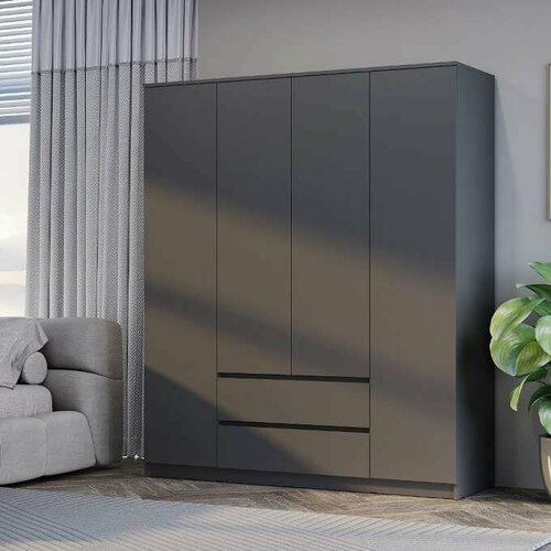 Шкаф 4-х дверный Сэмпл графит, со штангами, полками и ящиками, 160.2х51.4х190 см