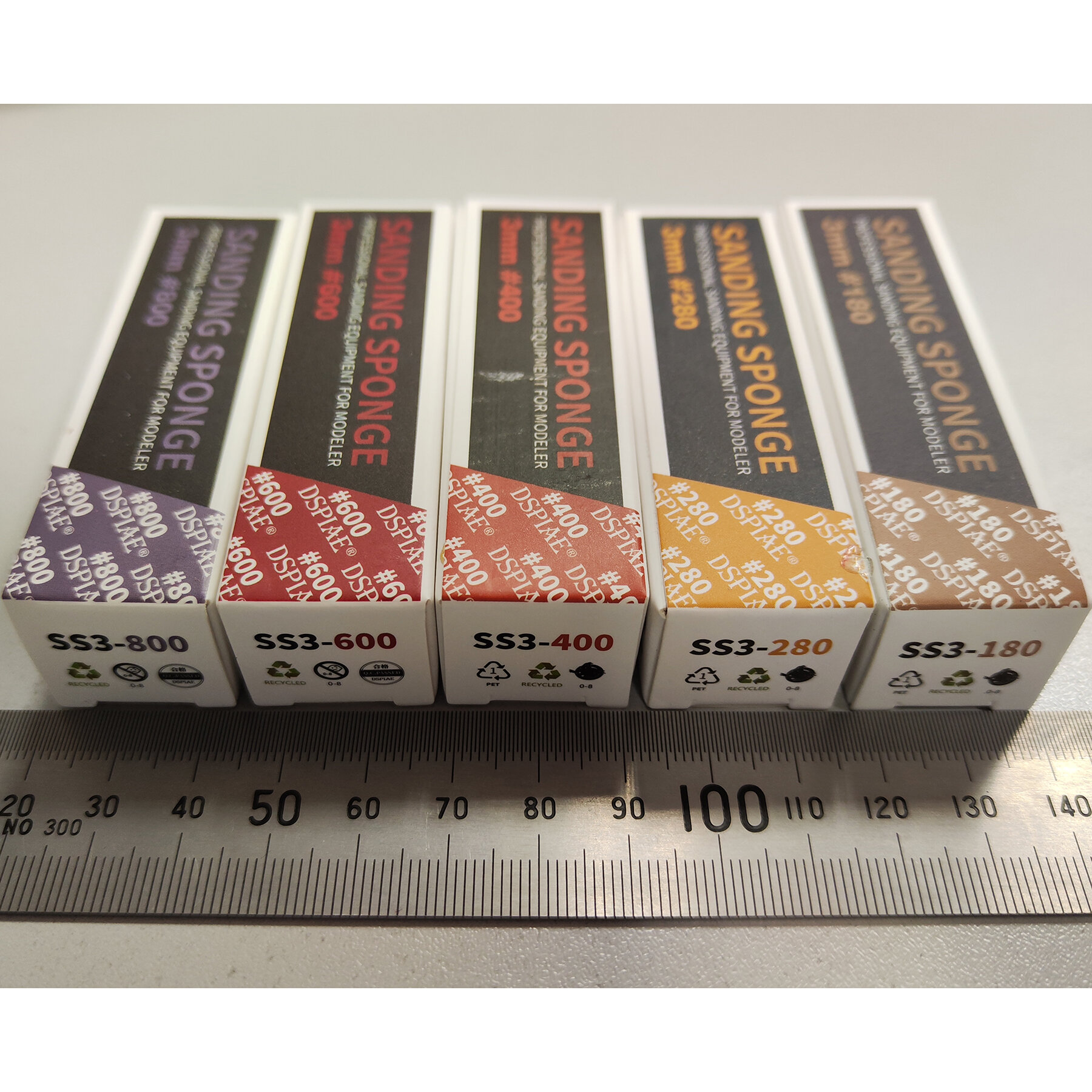 Шлифовальная губка 3 мм, зернистость с 180 по 800 грит, 5х5 шт, Dspiae (Китай)