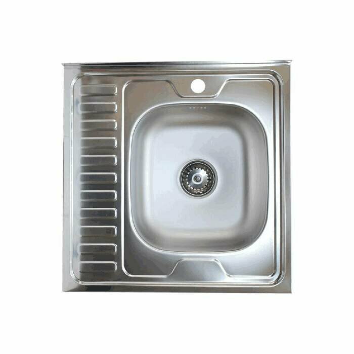 Мойка правосторонняя накладная 600х600х150мм сталь нержавеющая AISI 201 без сифона выпуск 1 1/2" Владикс V-203