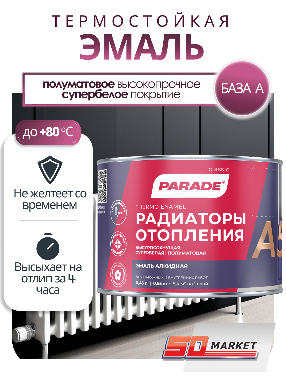 Краска для батарей белая 045 л  Parade