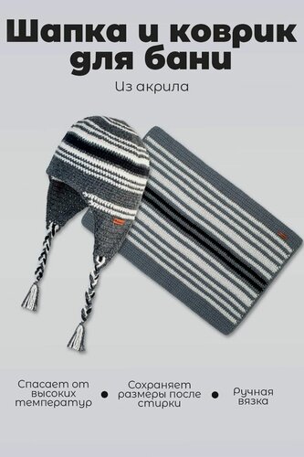 Изображение товара Набор в баню из шапки и коврика Woodson из акриловой шерсти разноцветный