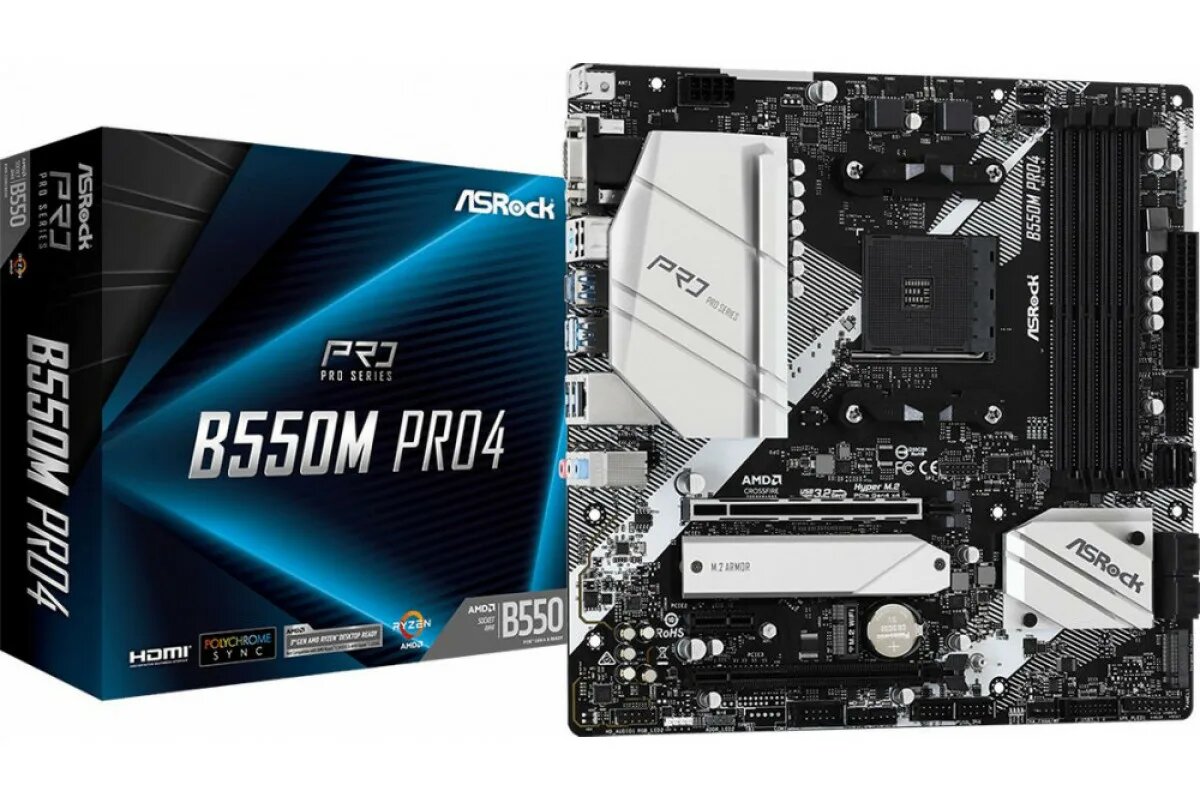 Материнская плата Asrock B550M PRO4 сокет AM4 B550 4 * DDR4 mATX 2xPCI-E Dsub+HDMI+DP GbLAN