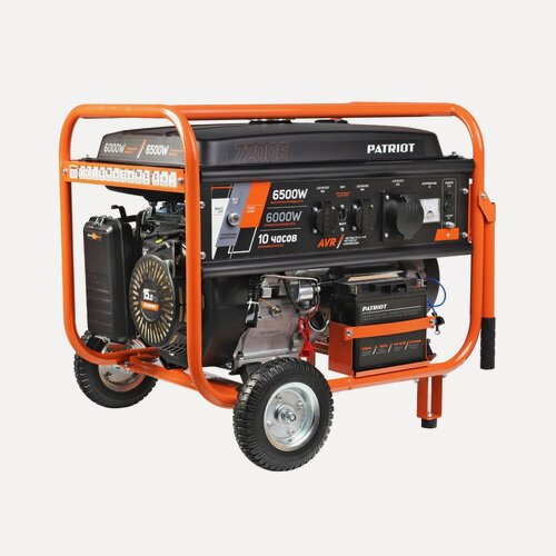 Изображение товара Генератор PATRIOT SRGE 7200E, 6,5кВт, 2 розетки, 25л, ручной, электрический, оранжевый