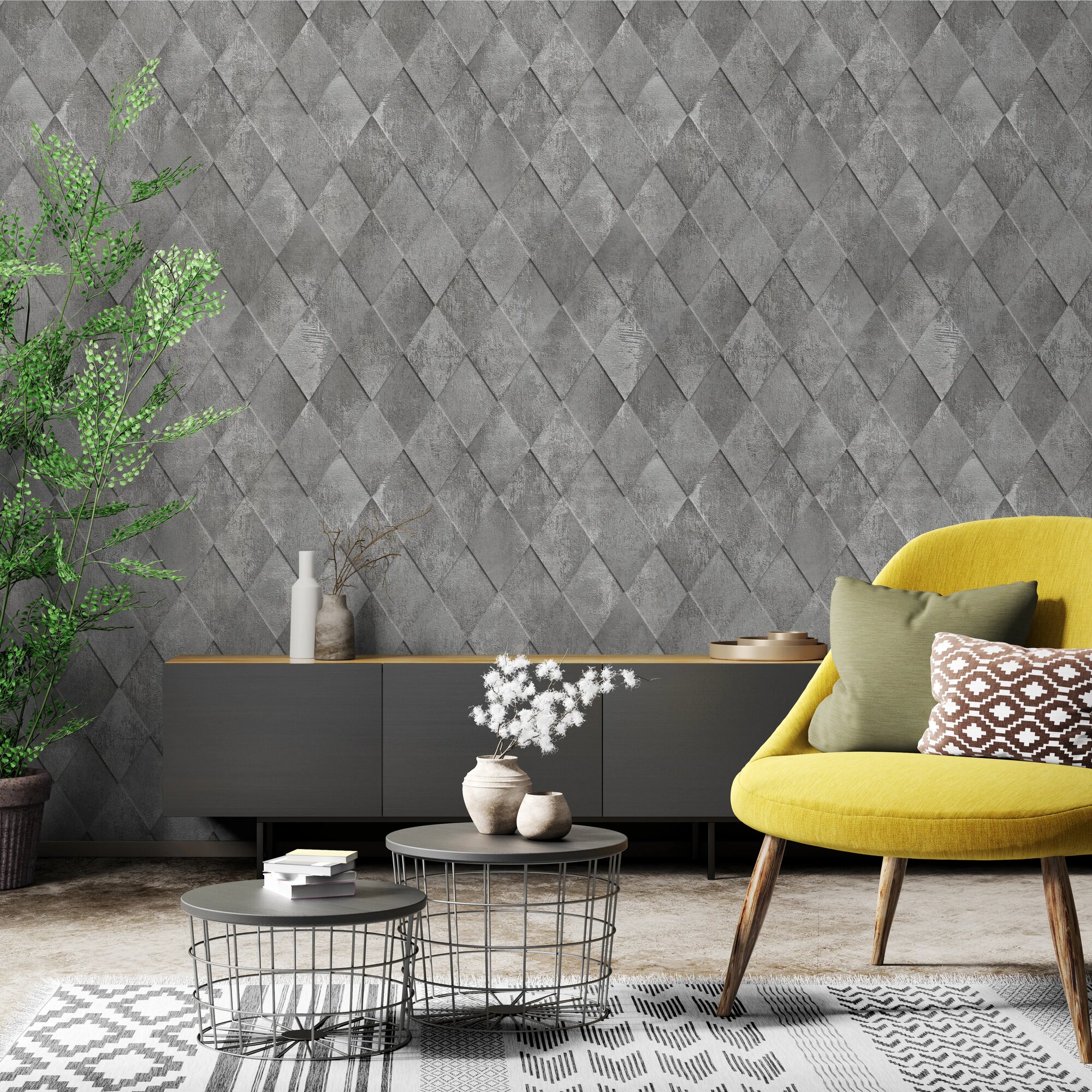 Обои флизелиновые Inspire Rhombus графит 1.06 м 98539 - фото №4