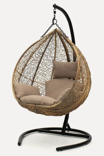Изображение товара Подвесное кресло KORNERA "Сорренто Premium", искусственный ротанг тростник, подушка бежевая