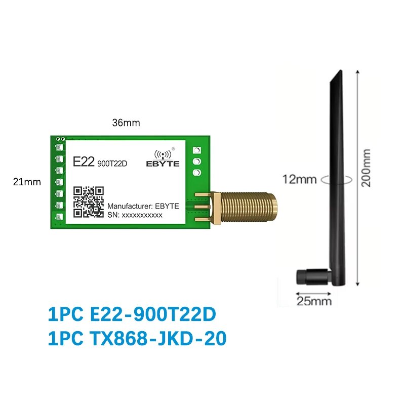 Беспроводной модуль LoRa 868 МГц UART 22 дБм 5 км большой радиус действия EBYTE E22-900T22D-V2 FEC SMA-K Антенна RF Беспроводной передатчик, 1pc with 868 antenna