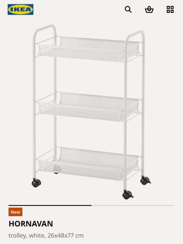 Изображение товара Тележка-этажерка IKEA HORNAVAN, на колесах, 48х76х26 см, металл, пластик, белая