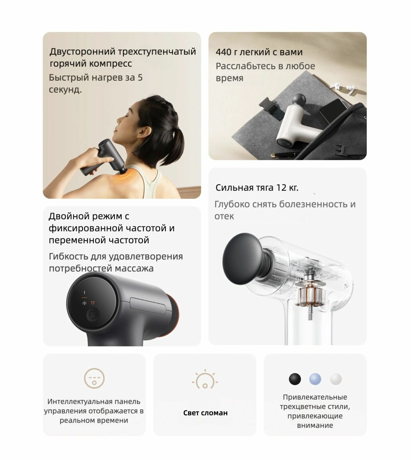 Картинки Вибрационный массажер Xiaomi Mijia Fascia Gun H3 Mini (MJJMQ08YM), белый