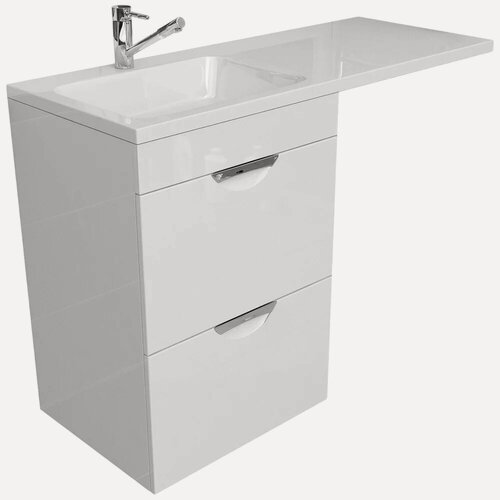 Изображение товара Тумба под раковину без столешницы Emmy Милли 50 напольная, белая, глянцевая, из МДФ, тумба для ванной, с ящиками, с доводчиками
