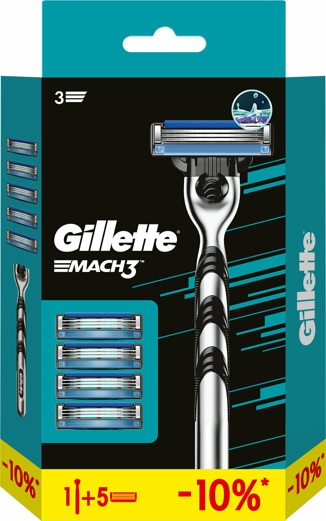 GILLETTE МАК3 (MACH3) Бритва с 1 сменной кассетой + GIL МАК3 (MACH3) Cменные кассеты для бритья 4шт