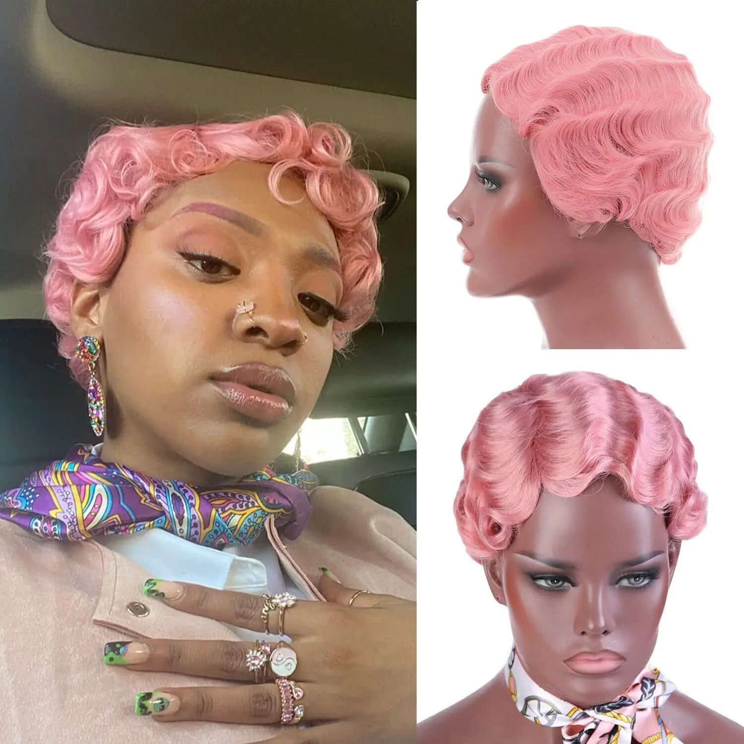 Синтетический парик Lamun короткий кудрявый черный Pink