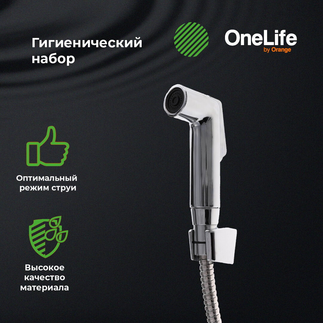 Гигиенический набор OneLife OL01cr шланг, лейка, держатель, хром