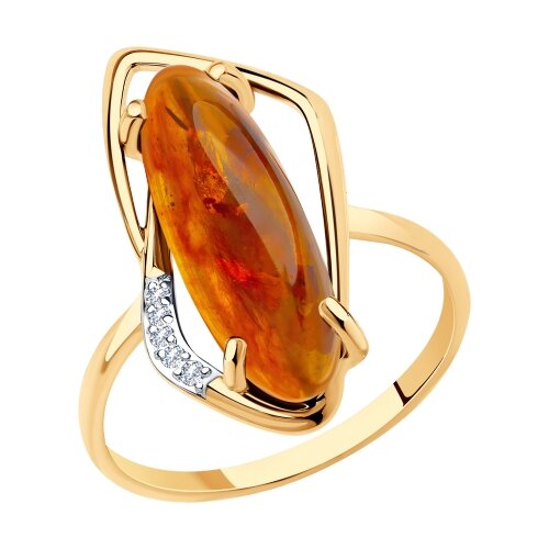 Кольцо Diamant online, золото, 585 проба, янтарь, фианит