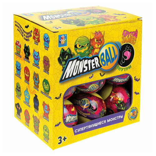 Фигурка-тянучка Крутой замес. MONSTER BALL с шаром внутри 5 см, 18 видов, дисплей, 1TOY, Т23664, 18 штук