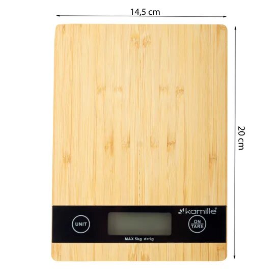 Весы электронные кухонные Kamille 7106 (20х14,5 см) платформа из бамбука.