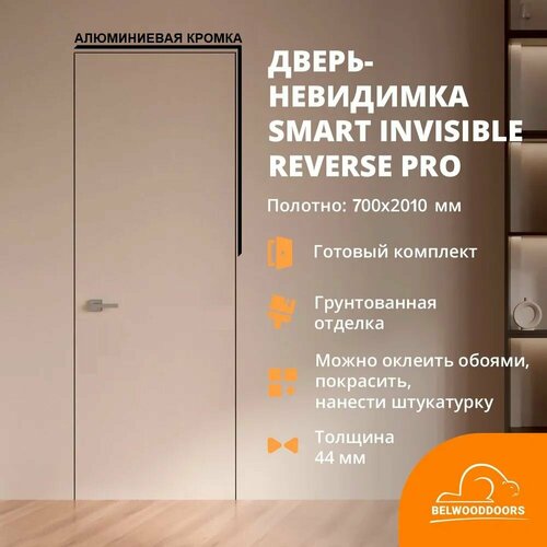 Двери скрытого монтажа под покраску, оклейку обоями, 700*2010, грунтованная, открывание левое от себя, в комплекте петли, замок AGB произ-во Италия, из анодированного алюминия, устойчивого к механическим повреждениям и коррозии