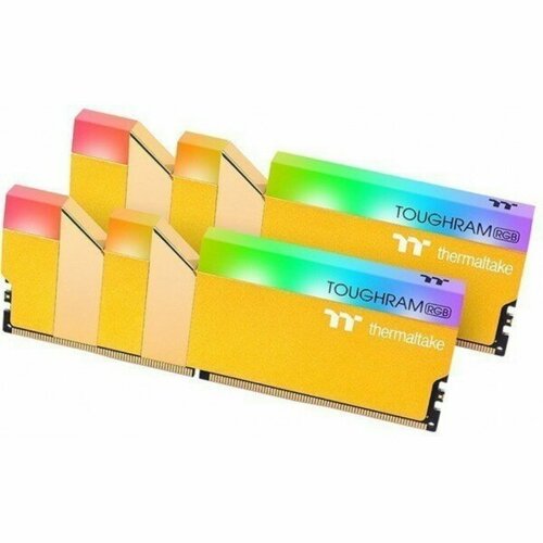 Модуль памяти 16GB Thermaltake DDR4 3600 DIMM TOUGHRAM RGB Metallic Gold Gaming Memory RG26D408GX2-3600C18A Non-ECC, CL18, 1.35V, Heat Shield, XMP 2.0 оперативная память 16gb amd radeon ddr5 4800 so dimm entertainment series black gaming memory r5516g4800s2s u non ecc cl40 1 1v rtl