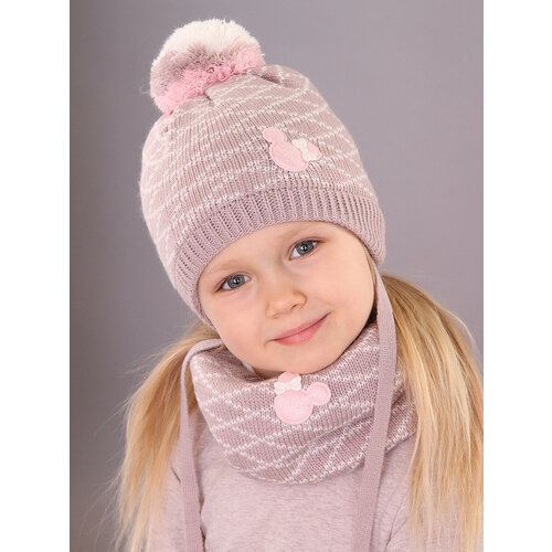 фото Шапка бини поляярик, размер 46-48, розовый, серый