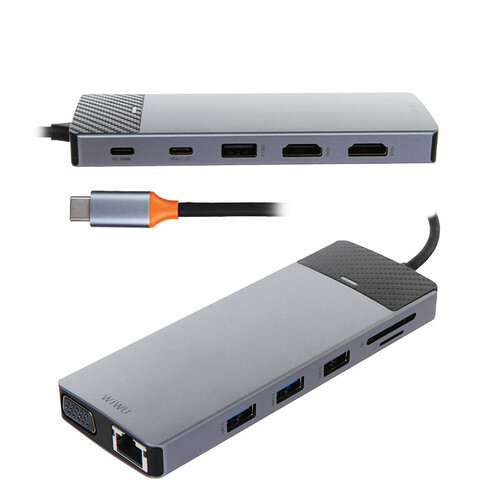 Хаб USB Wiwu Linker Pro 12-in-1 USB-C Grey 6976195094060 хаб usb wiwu cyber cb012 12 in 1 usb c space grey 6936686411752