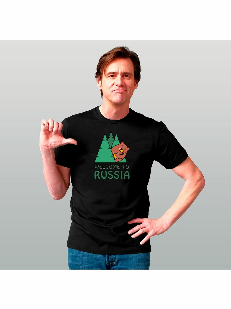 Футболка Zerosell медведь welcome to russia, размер XL, черный