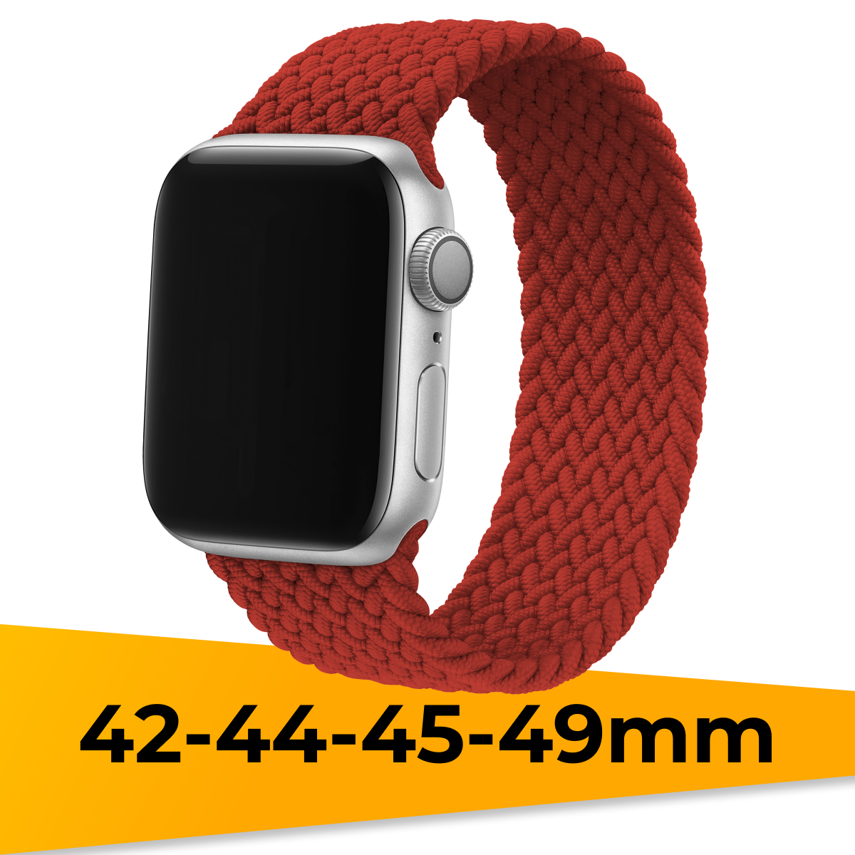Нейлоновый плетеный монобраслет на Apple Watch 1-9, SE, Ultra, 42-44-45-49 mm / Тканевый ремешок (155 мм) для Эпл Вотч 1-9, СE, Ультра / Красный