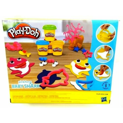 Крутой Набор для лепки Акула Play Doh Лепка из массы, набор игровой / 5 баночек с пластилином пластелин / Плэй до