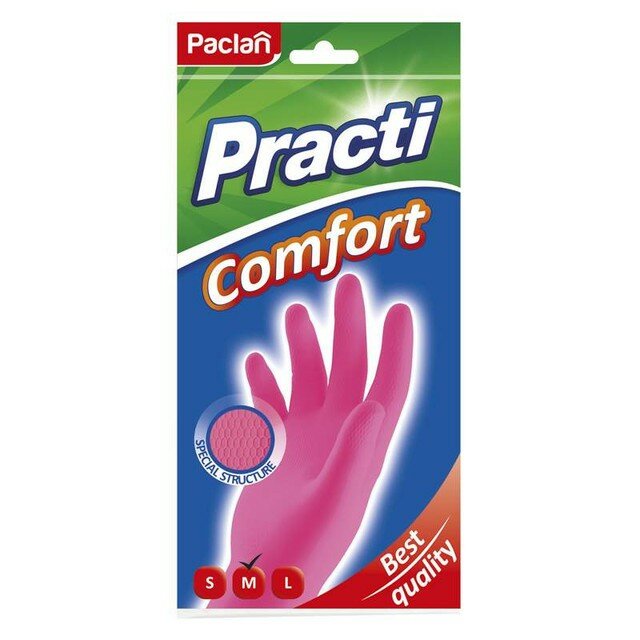 Набор из 3 штук Перчатки резиновые Paclan Comfort размер M, розовые, 1 пара