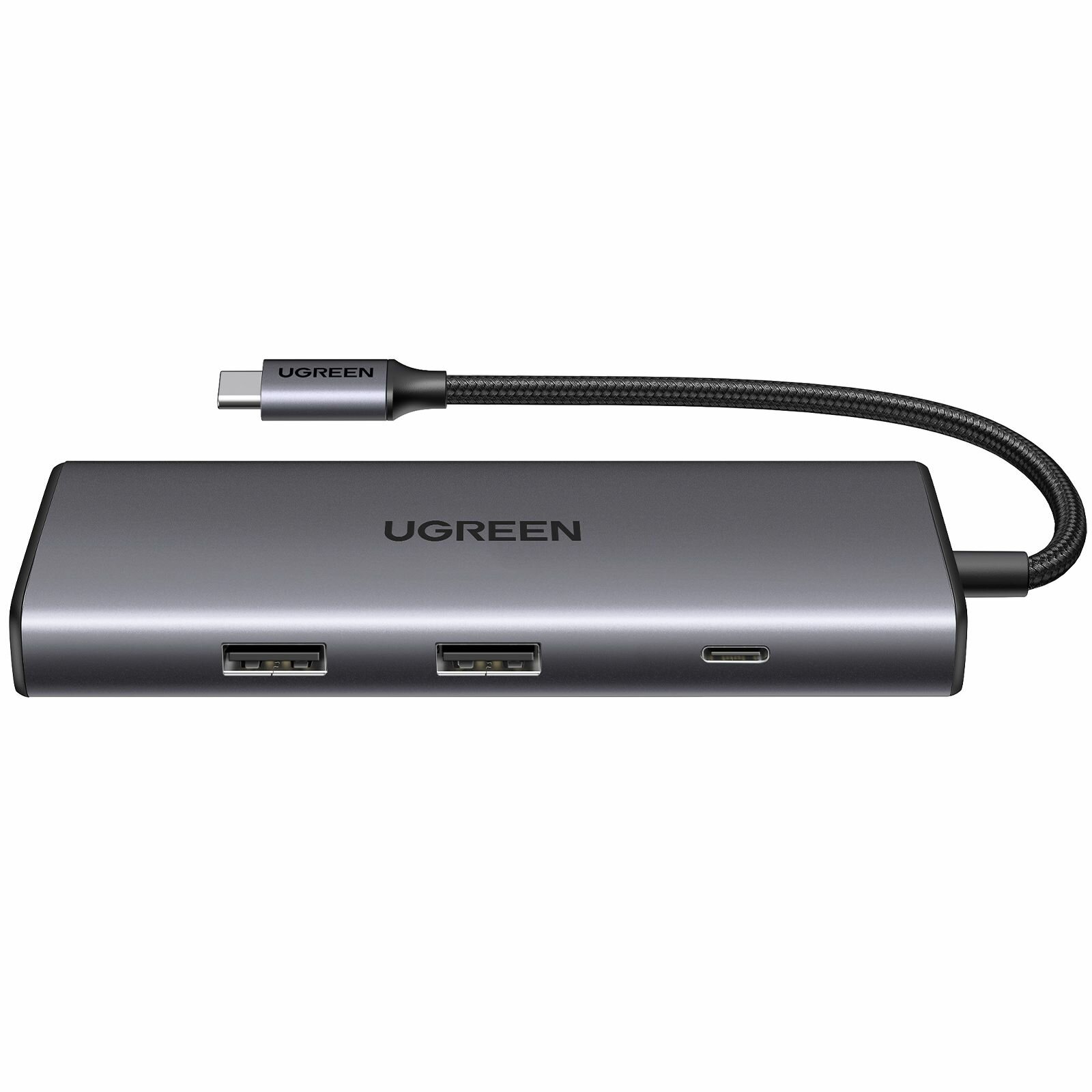 Конвертер UGREEN USB-C To 3*USB 3.0 A+HDMI+VGA+RJ45 Gigabit+SD/TF+AUX3.5mm+PD Converter. Цвет: серый - фото №7