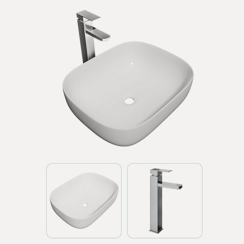 Изображение товара Раковина накладная для ванной Teymi Solli 50 в комплекте смеситель высокий хром F07279