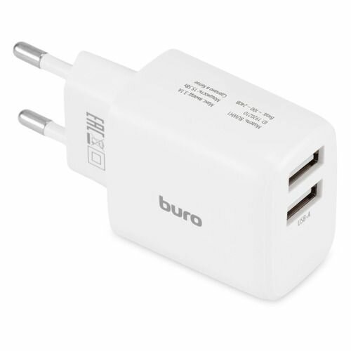 Сетевое зарядное устройство Buro BUWH1, 2xUSB, 15.5Вт, 3.1A, белый [buwh15s200wh]